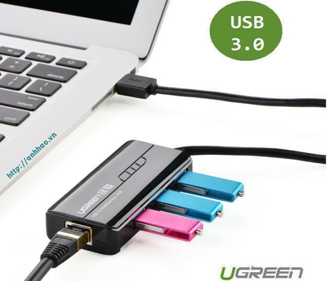 Bộ hub USB 3.0 3 cổng ra  Mạng Gigabit 10/100 / 1000Mbps Ugreen 20265 mầu đen